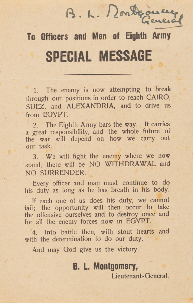 Lot 7027 Field Marshal Bernard Law Montgomery's Signed Wartime Personal Messages to the Eighth Army and 21 Army Group — 