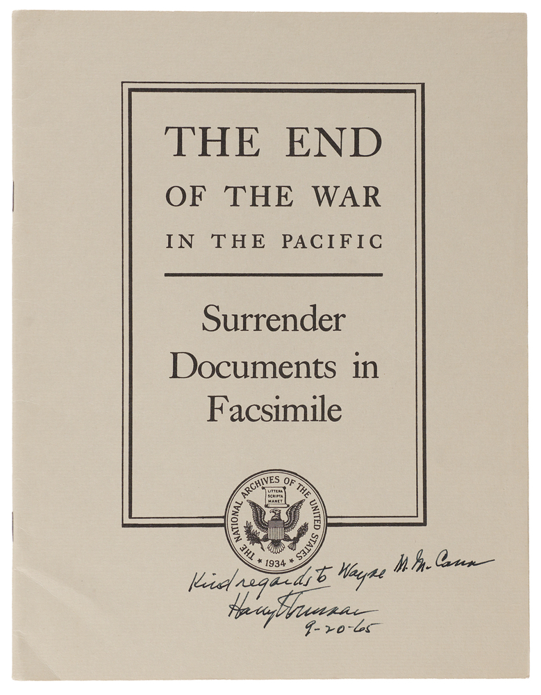 Lot 7104 Harry S. Truman Signed Booklet - The End of the War in the Pacific: Surrender Documents in Facsimile