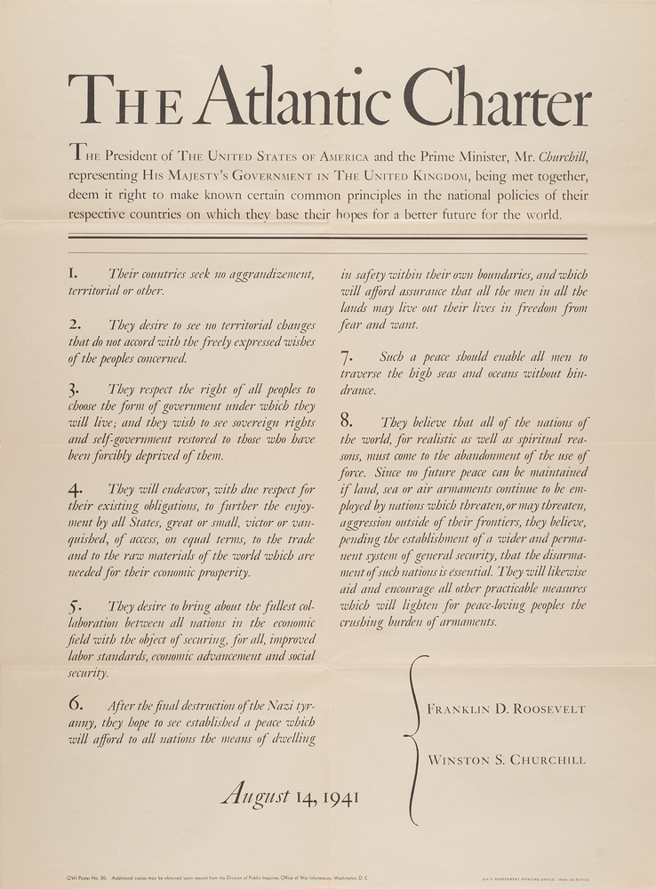 Lot 7249 Franklin D. Roosevelt and Winston Churchill: Original 1943 Atlantic Charter Poster