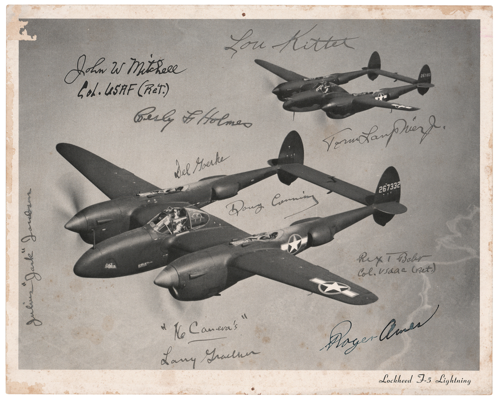 Lot 7074 World War II: Operation Vengeance (10) Multi-signed P-38 Lightning Photograph - Yamamoto Mission Pilots