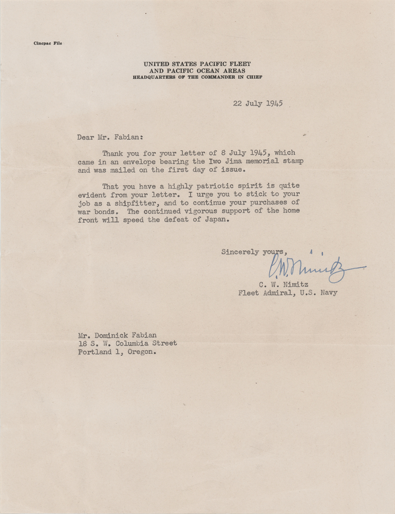 Lot 7086 Chester Nimitz War-Dated Typed Letter Signed - 