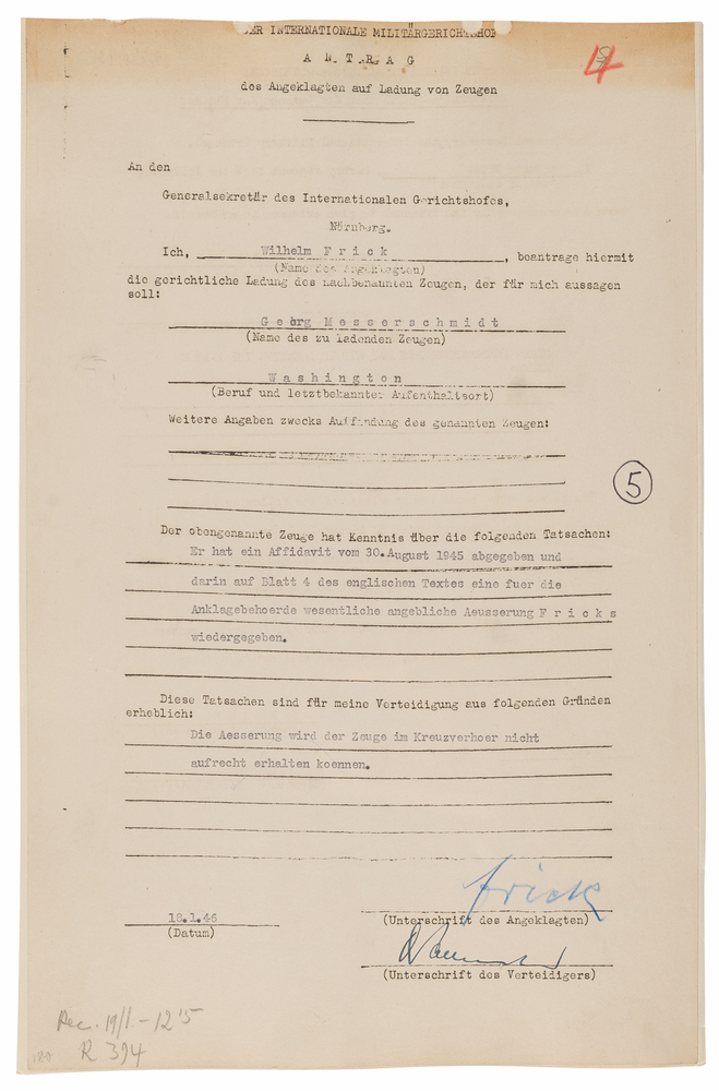 Lot 7142 Wilhelm Frick Document Signed at Nuremberg, Summoning American Diplomat George S. Messersmith as a Witness