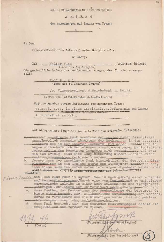 Lot 7183 Walther Funk Document Signed at Nuremberg, Seeking Testimony from an Economist Implicated in the 'Nazi Gold' Scandal