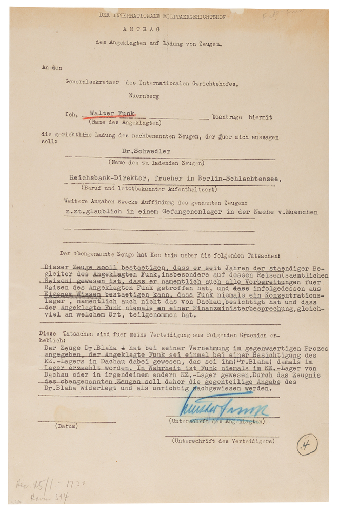 Lot 7184 Walther Funk Document Signed at Nuremberg: 
