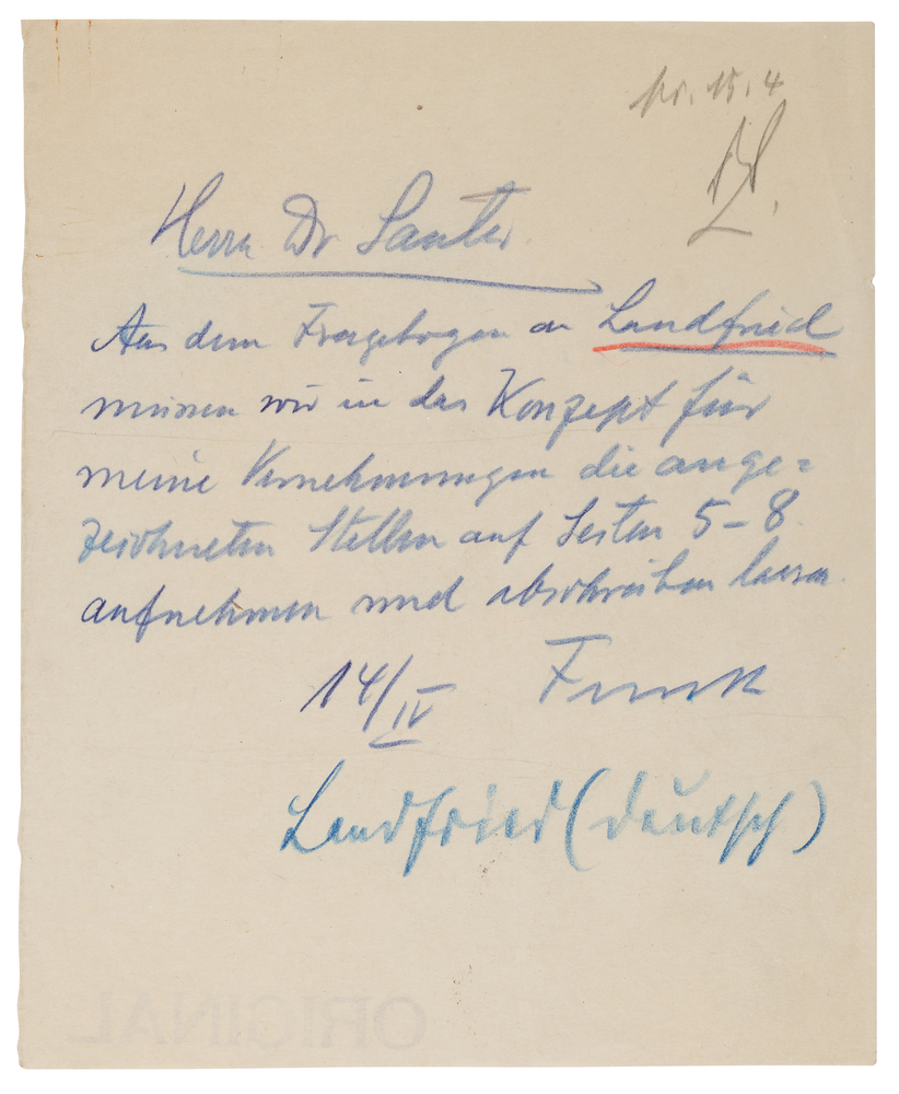Lot 7186 Walther Funk Autograph Note Signed to His Nuremberg Defense Counsel, Fritz Sauter
