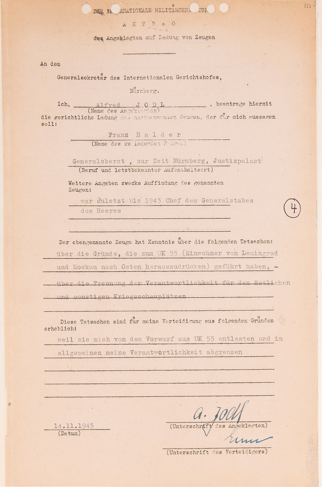 Lot 7165 Alfred Jodl Document Signed at Nuremberg, Seeking to Limit His Responsibility for the Leningrad and Moscow Orders
