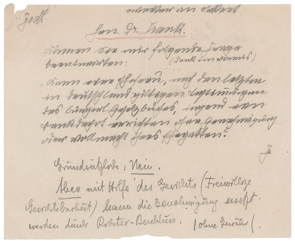 Lot 7169 Alfred Jodl Autograph Note Signed to Hans Frank on German Civil Law at Nuremberg, with Frank's Handwritten Reply