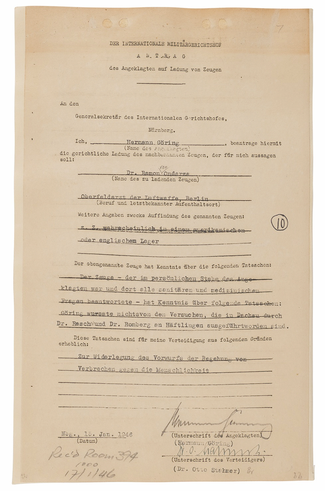 Lot 7114 Hermann Göring Document Signed at Nuremberg: 