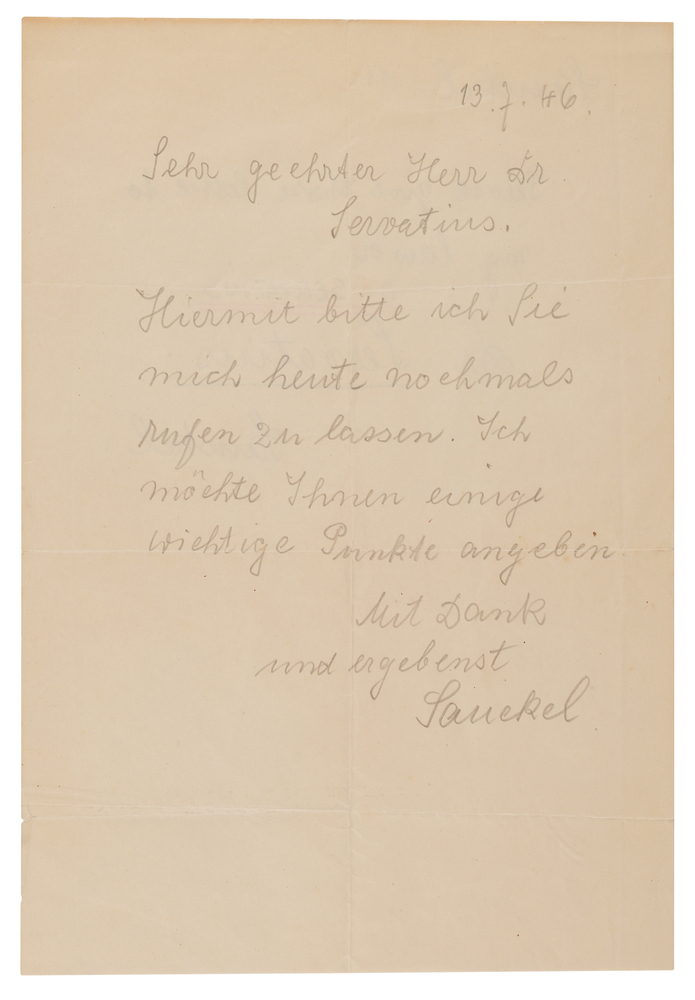 Lot 7162 Fritz Sauckel Autograph Letter Signed to His Nuremberg Defense Counsel, Robert Servatius
