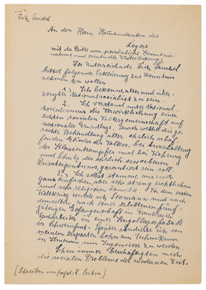 Lot 7158 Fritz Sauckel Autograph Letter Signed, Admitting His Role Over Concentration Camp Labor While Denying Knowledge of Atrocities