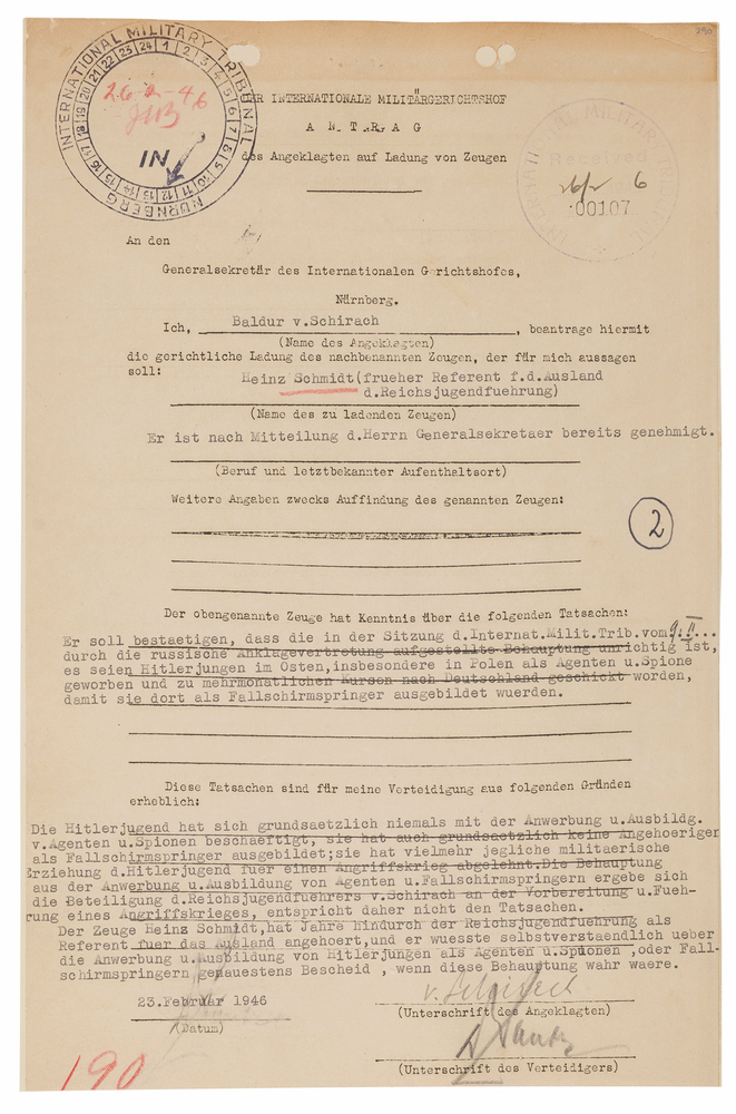 Lot 7196 Baldur von Schirach Document Signed at Nuremberg: 