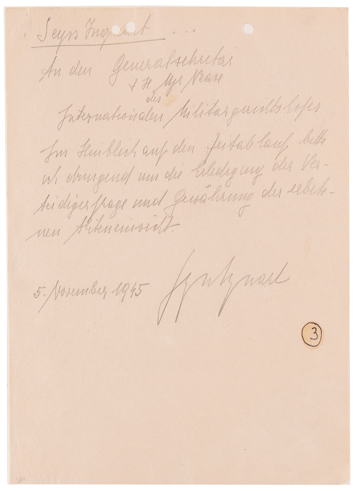 Lot 7179 Arthur Seyss-Inquart (2) Autograph Letters Signed at Nuremberg, Urgently Preparing His Defense