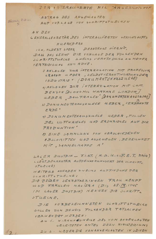 Lot 7222 Albert Speer Autograph Document Signed at Nuremberg, Requesting the 
