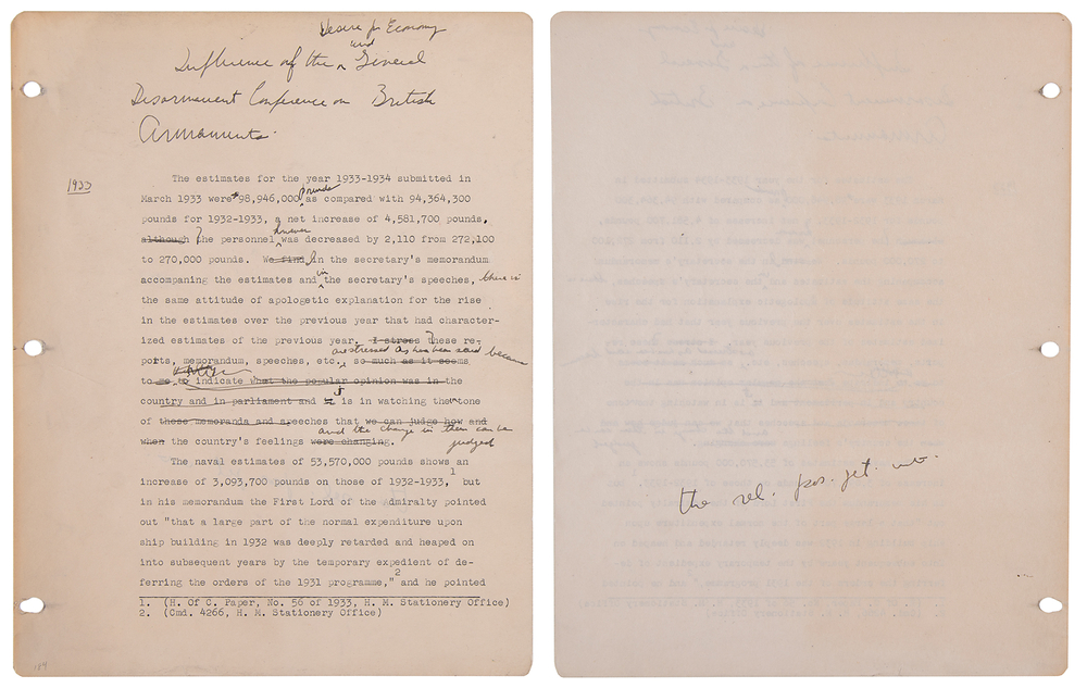 Lot 7001 John F. Kennedy Original Hand-Corrected Manuscript for Why England Slept (circa 1939–1940) - 13-Page Chapter on British Rearmament