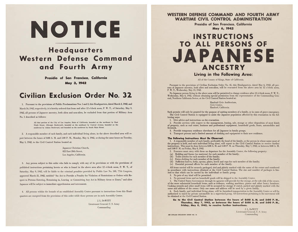 Lot 7073 Japanese American Internment (2) Western Defense Command Exclusion Broadsides for Los Angeles and Kings County (1942) - Both 14˝ x 22˝