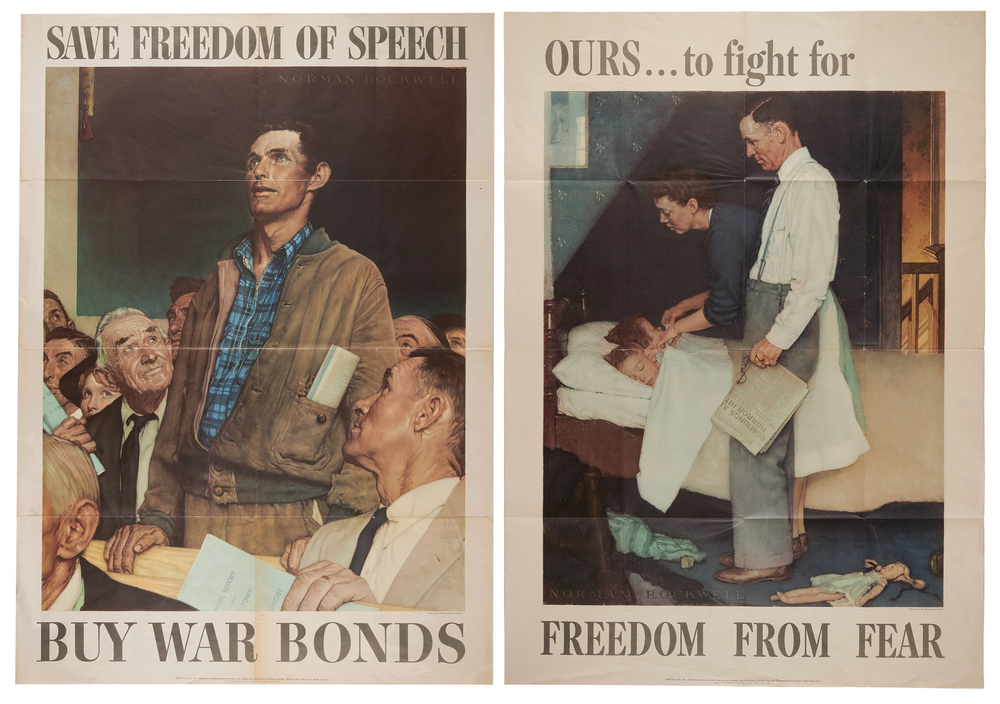Lot 7248 Norman Rockwell (2) ‘Four Freedoms’ WWII Posters: Freedom of Speech and Freedom from Fear (1943) - Each 28.5˝ x 40˝
