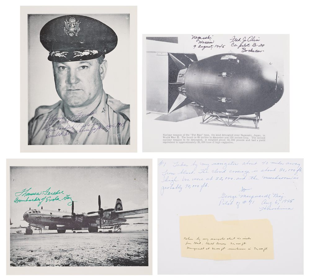 Lot 7095 Hiroshima and Nagasaki (4) Signed Photographs: Thomas W. Ferebee, George Marquardt, and Fred Olivi