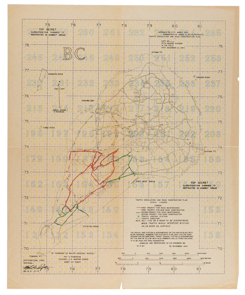 Lot 7077 Iwo Jima 5th Marine Division Archive of (120+) Pages of Top Secret Invasion Plans, Intelligence Reports, Maps, and Battlefield Ammunition Records