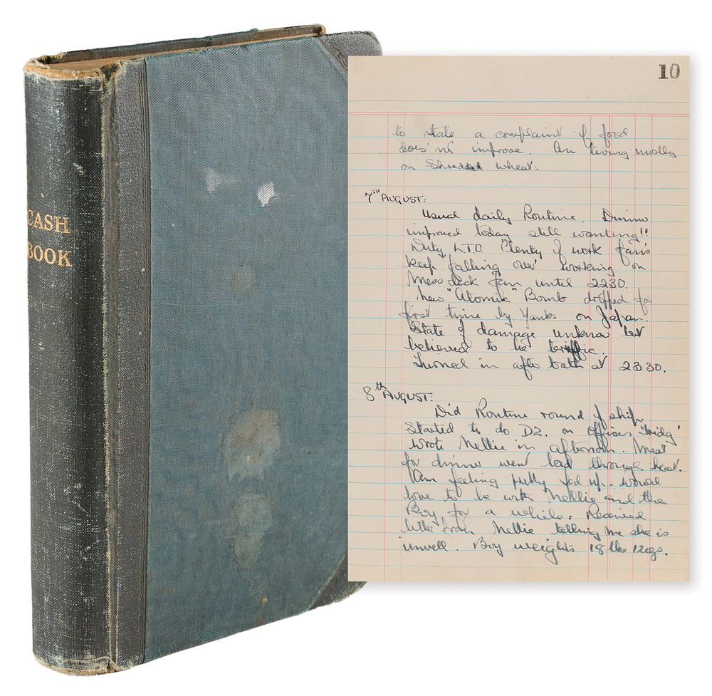 Lot 7100 World War II Naval Diary - Recording News of the Atomic Bomb and Japan’s Surrender (June–September 1945)