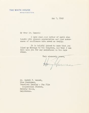 Lot #7056 Harry S. Truman Typed Letter Signed as