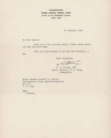 Lot #7054 George S. Patton Typed Letter Signed to
