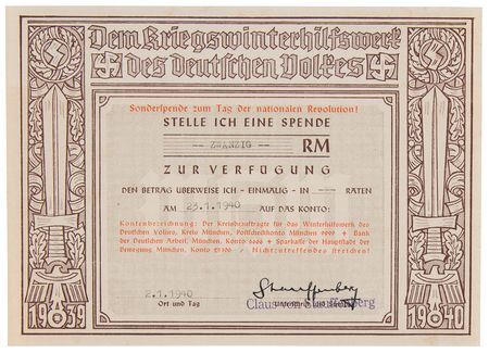 Lot #7033 Claus von Stauffenberg War-Dated Signed