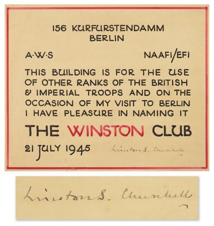 Lot #7062 Winston Churchill Signed Sign for The