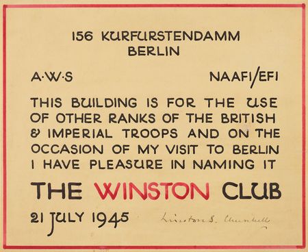 Lot #7062 Winston Churchill Signed Sign for 