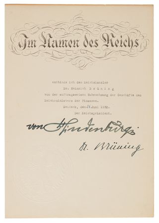 Lot #7014 Paul von Hindenburg and Heinrich Brüning