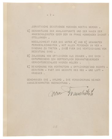 Lot #7227 Walther von Brauchitsch Partial Typed Letter Signed at Nuremberg, Defending the German General Staff - Image 7