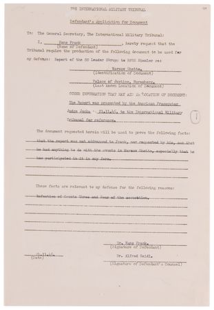 Lot #7139 Hans Frank Document Signed at Nuremberg, Requesting the 'Stroop Report' on the Destruction of the Warsaw Ghetto - Image 2
