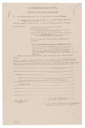 Lot #7218 Hans Fritzsche Document Signed at Nuremberg, Preparing His Defense: 