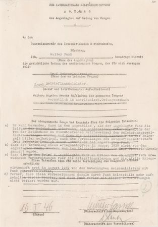Lot #7182 Walther Funk Document Signed at Nuremberg, Seeking Testimony from Hitler’s Finance Minister - Image 1