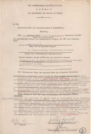 Lot #7183 Walther Funk Document Signed at Nuremberg, Seeking Testimony from an Economist Implicated in the 'Nazi Gold' Scandal - Image 1