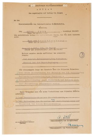 Lot #7164 Alfred Jodl Document Signed at Nuremberg, Seeking Testimony to 