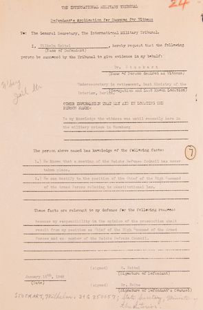 Lot #7126 Wilhelm Keitel Document Signed at Nuremberg, Calling Wilhelm Stuckart to Testify to His Responsibilities as Chief of the OKW - Image 2