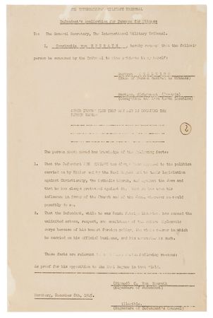 Lot #7198 Konstantin von Neurath, Calling on Papal Nuncio Cesare Orsenigo to Testify on His Opposition to Hitler and the Nazi Regime's Anti-Jewish Measures - Image 2