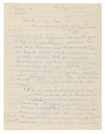 Lot #7194 Erich Raeder Autograph Letter Signed from Nuremberg on His Wife’s Soviet Detention and “Kidnapping” - Image 1