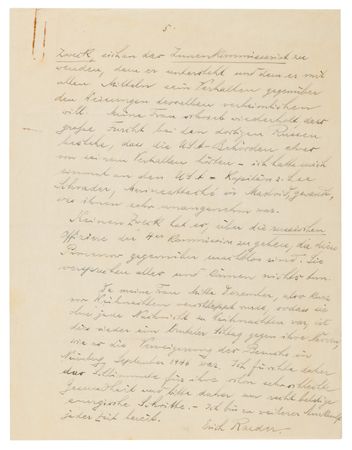 Lot #7194 Erich Raeder Autograph Letter Signed from Nuremberg on His Wife’s Soviet Detention and “Kidnapping” - Image 5