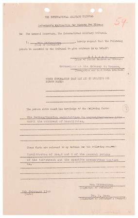 Lot #7122 Joachim von Ribbentrop Document Signed at Nuremberg, Seeking Testimony on the Molotov-Ribbentrop Pact - Image 2