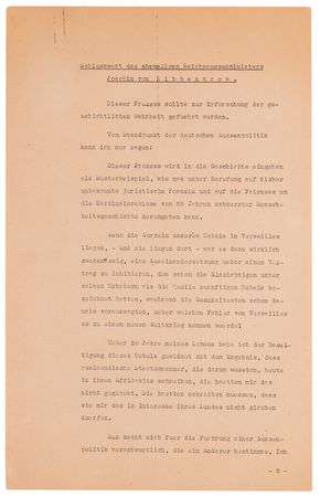 Lot #7124 Joachim von Ribbentrop Typed Manuscript Signed at Nuremberg - His Final Defense Plea - Image 1