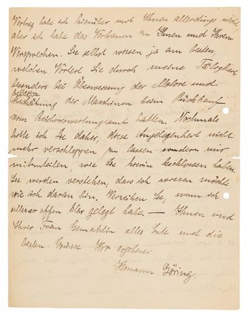 Lot #7011 Hermann Göring Autograph Letter Signed to Anthony Fokker on Promoting His Aircraft in Denmark: 