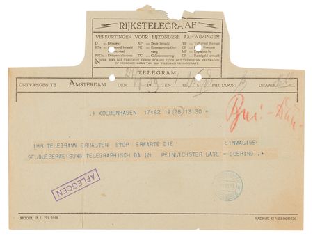 Lot #7009 Hermann Göring Telegram to Anthony