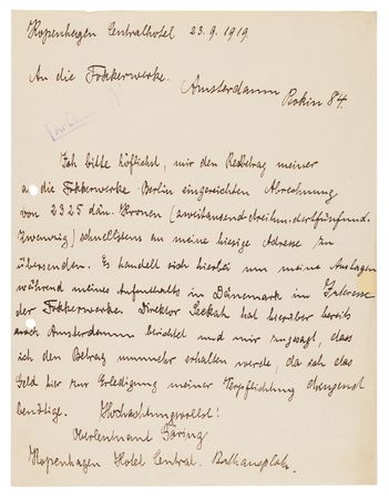 Lot #7010 Hermann Göring Autograph Letter Signed