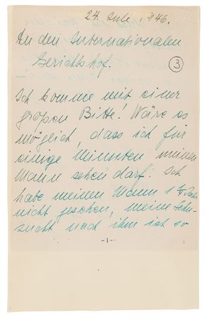 Lot #7116 Hermann Göring Document Signed at Nuremberg and Emmy Göring Autograph Letter Signed to the International Military Tribunal, Pleading for a Final Visit with Her Husband - Image 3