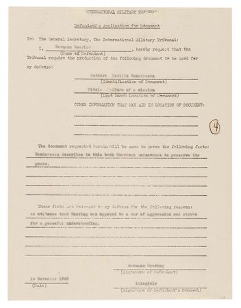Lot #7116 Hermann Göring Document Signed at Nuremberg and Emmy Göring Autograph Letter Signed to the International Military Tribunal, Pleading for a Final Visit with Her Husband - Image 2
