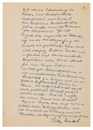 Lot #7158 Fritz Sauckel Autograph Letter Signed, Admitting His Role Over Concentration Camp Labor While Denying Knowledge of Atrocities - Image 8