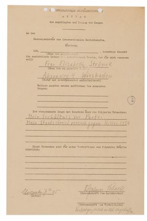 Lot #7209 Hjalmar Schacht Document Signed at Nuremberg, Calling for Testimony from for Elisabeth Strünck, Widow of an Executed Anti-Hitler Conspirator - Image 1