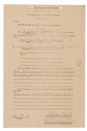 Lot #7210 Hjalmar Schacht Document Signed at Nuremberg, Attesting to 