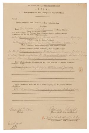 Lot #7211 Hjalmar Schacht Document Signed at Nuremberg, Calling for Buried Evidence of His 
